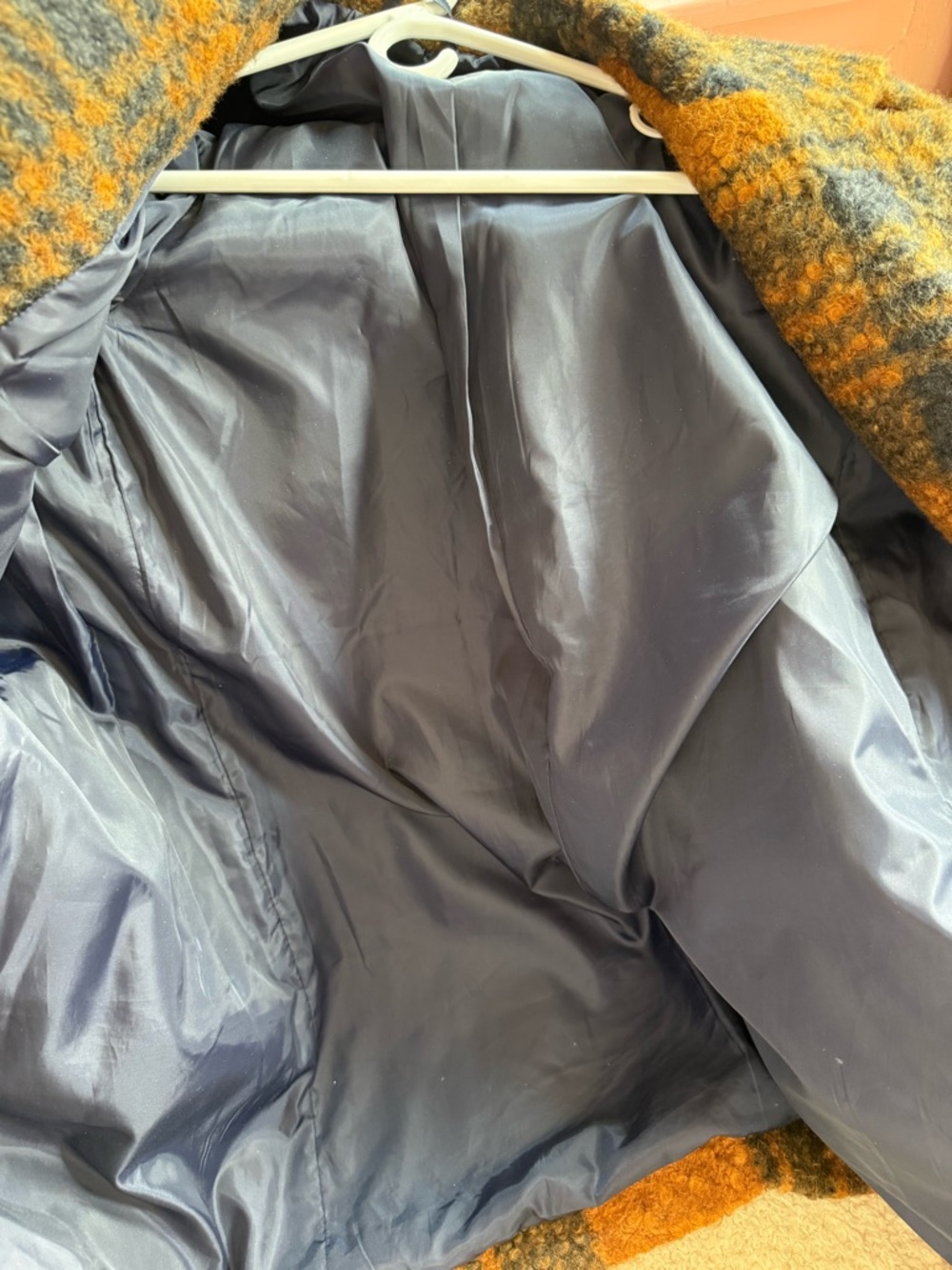 Plaid Double-Breasted Pea Coat in Burnt Caramel and Navy - Picture 9 of 13